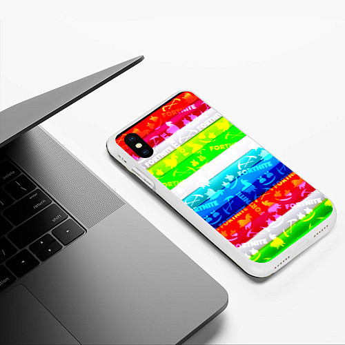 Чехол iPhone XS Max матовый Fortnite color line / 3D-Белый – фото 3