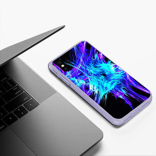 Чехол iPhone XS Max матовый Неоновые нервы текстура / 3D-Светло-сиреневый – фото 3