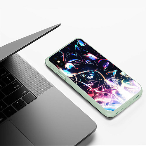 Чехол iPhone XS Max матовый Фрактальный узор текстура / 3D-Салатовый – фото 3