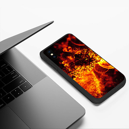 Чехол iPhone XS Max матовый Огненный фрактал текстура / 3D-Черный – фото 3