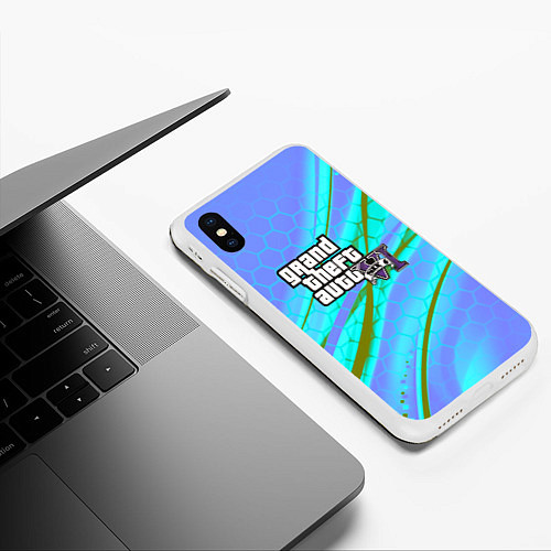 Чехол iPhone XS Max матовый GTA 6 неоновые соты геометрия / 3D-Белый – фото 3