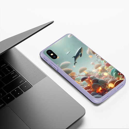 Чехол iPhone XS Max матовый Кит среди гигантских подводных грибов - нейроарт ф / 3D-Светло-сиреневый – фото 3