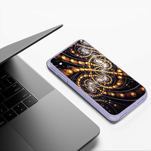 Чехол iPhone XS Max матовый Фрактальный золотой узор / 3D-Светло-сиреневый – фото 3