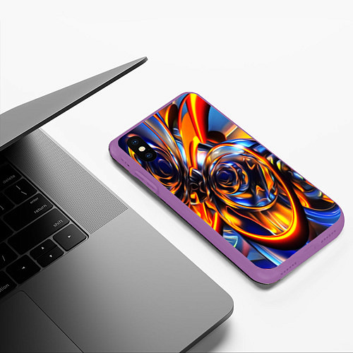 Чехол iPhone XS Max матовый Жидкие краски фрактал / 3D-Фиолетовый – фото 3