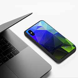 Чехол iPhone XS Max матовый Неоновые треугольники геометрия, цвет: 3D-черный — фото 2