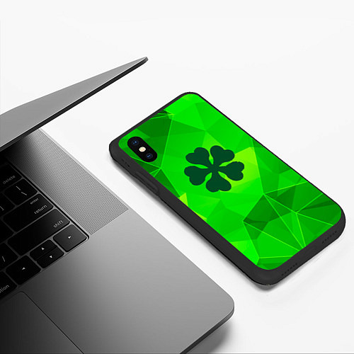 Чехол iPhone XS Max матовый Black Clover green poly / 3D-Черный – фото 3