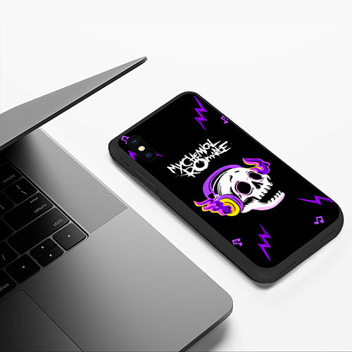 Чехол iPhone XS Max матовый My Chemical Romance неоновый череп / 3D-Черный – фото 3