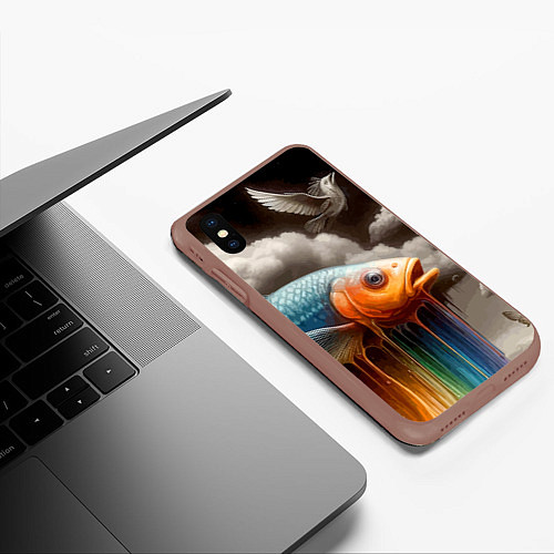 Чехол iPhone XS Max матовый Рыба в облаках - сюрреализм / 3D-Коричневый – фото 3