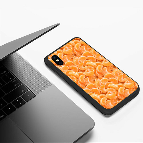 Чехол iPhone XS Max матовый Паттерн дольки мандарин / 3D-Черный – фото 3