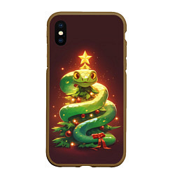 Чехол iPhone XS Max матовый Змея ёлка новогодняя, цвет: 3D-коричневый