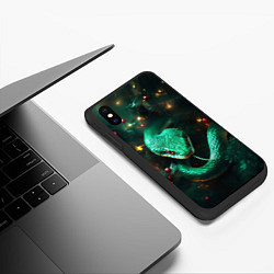 Чехол iPhone XS Max матовый Зелёная новогодняя змея, цвет: 3D-черный — фото 2