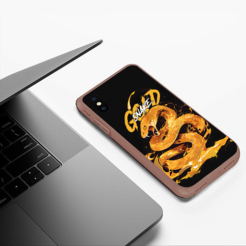 Чехол iPhone XS Max матовый Gold snake / 3D-Коричневый – фото 3