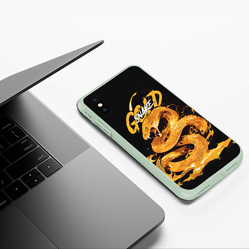 Чехол iPhone XS Max матовый Gold snake / 3D-Салатовый – фото 3