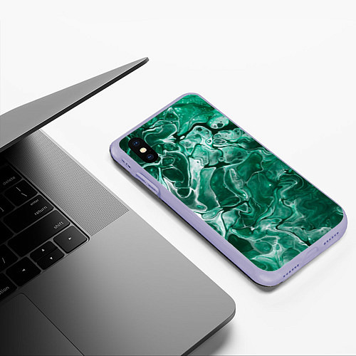 Чехол iPhone XS Max матовый Зеленая водная абстракция / 3D-Светло-сиреневый – фото 3