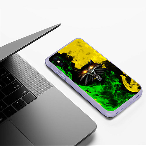 Чехол iPhone XS Max матовый The Witcher in fire / 3D-Светло-сиреневый – фото 3