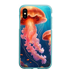 Чехол iPhone XS Max матовый Подводный мир медузы, цвет: 3D-мятный