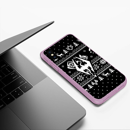 Чехол iPhone XS Max матовый The Elder Scrolls game pattern / 3D-Сиреневый – фото 3