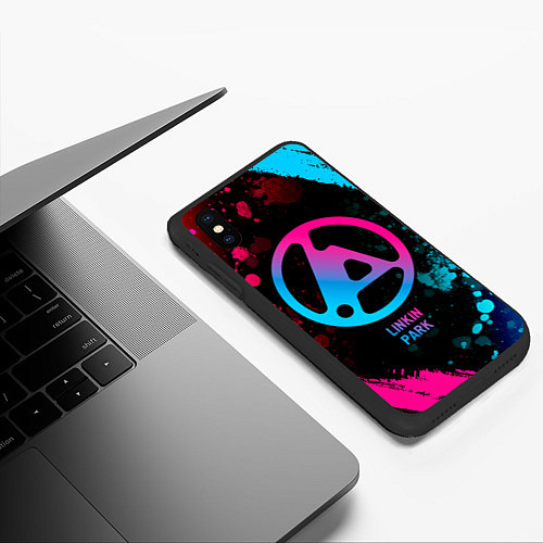 Чехол iPhone XS Max матовый Linkin Park 2024 - neon gradient / 3D-Черный – фото 3