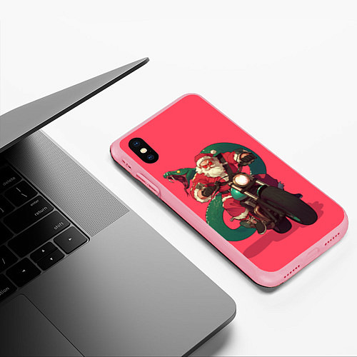 Чехол iPhone XS Max матовый Дед Мороз на мотоцикле с змеёй за спиной / 3D-Баблгам – фото 3