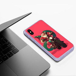 Чехол iPhone XS Max матовый Дед Мороз на мотоцикле с змеёй за спиной, цвет: 3D-светло-сиреневый — фото 2