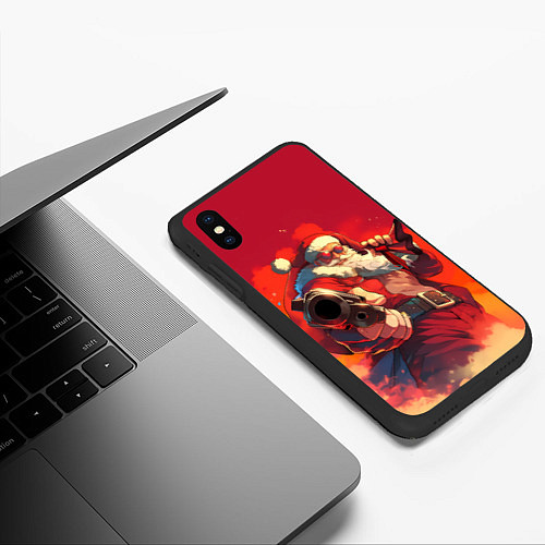 Чехол iPhone XS Max матовый Дед Мороз с пистолетом / 3D-Черный – фото 3