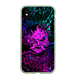 Чехол iPhone XS Max матовый Cyberpunk 2077 dragon neon, цвет: 3D-салатовый