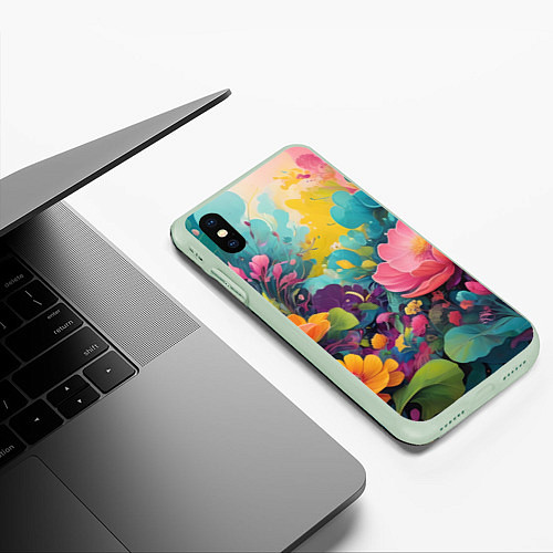 Чехол iPhone XS Max матовый Лето красочные цветы / 3D-Салатовый – фото 3