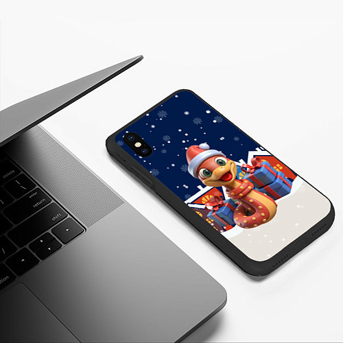 Чехол iPhone XS Max матовый Объемная новогодняя змейка / 3D-Черный – фото 3