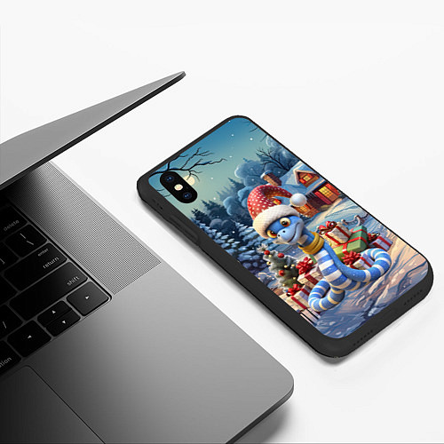 Чехол iPhone XS Max матовый Новогодняя змейка с подарками / 3D-Черный – фото 3