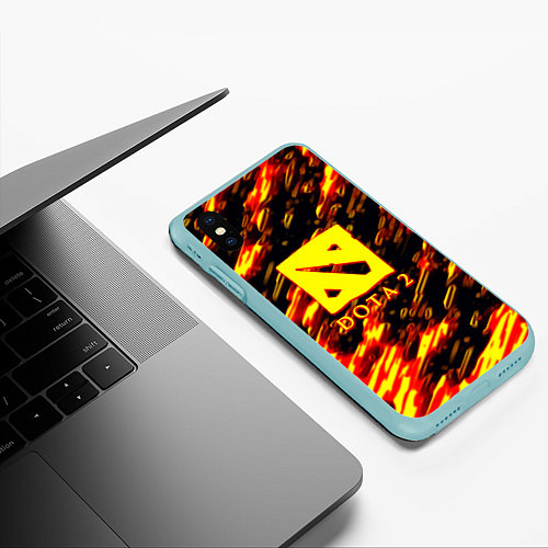 Чехол iPhone XS Max матовый DOTA2 огенный стиль текстура / 3D-Мятный – фото 3