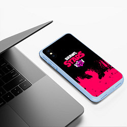 Чехол iPhone XS Max матовый Brawl stars розовые краски, цвет: 3D-голубой — фото 2