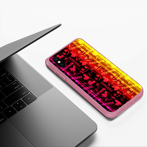 Чехол iPhone XS Max матовый Fortnite neon game / 3D-Малиновый – фото 3