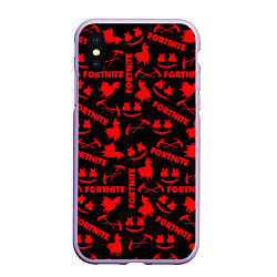 Чехол iPhone XS Max матовый Fortnite pattern game red, цвет: 3D-светло-сиреневый