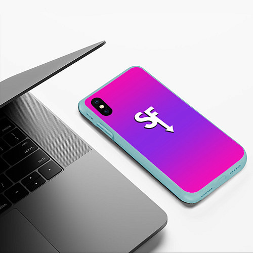 Чехол iPhone XS Max матовый Sally Face neon gradient / 3D-Мятный – фото 3