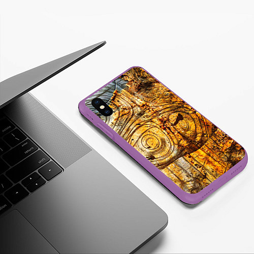 Чехол iPhone XS Max матовый Ацтек фрактал текстура / 3D-Фиолетовый – фото 3