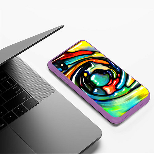 Чехол iPhone XS Max матовый Акварельные краски мозаика / 3D-Фиолетовый – фото 3