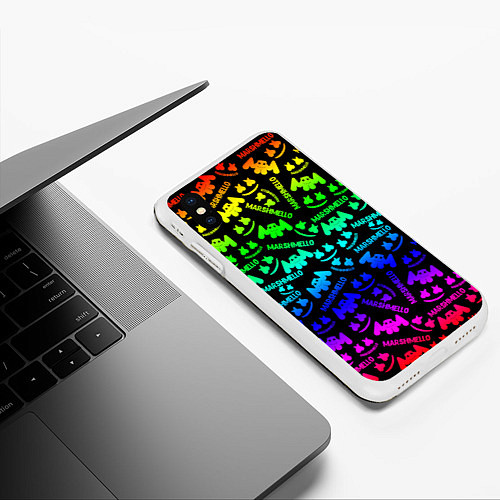 Чехол iPhone XS Max матовый Marshmello neon steel pattern / 3D-Белый – фото 3