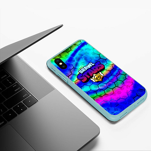 Чехол iPhone XS Max матовый Brawl stars neon gradient / 3D-Мятный – фото 3