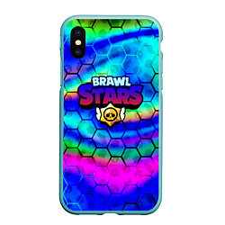 Чехол iPhone XS Max матовый Brawl stars neon gradient, цвет: 3D-мятный