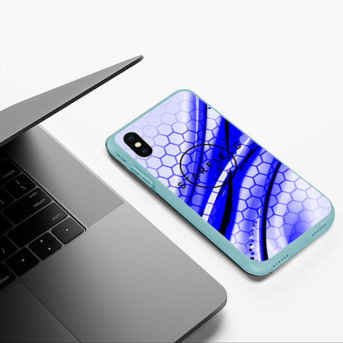 Чехол iPhone XS Max матовый Starfield hexagon space / 3D-Мятный – фото 3