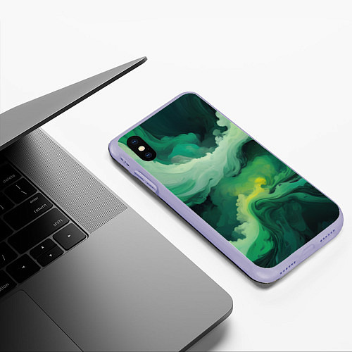 Чехол iPhone XS Max матовый Изумрудные волны / 3D-Светло-сиреневый – фото 3