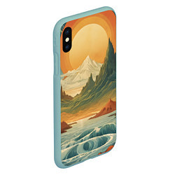 Чехол iPhone XS Max матовый В теплых горах на закате, цвет: 3D-мятный — фото 2