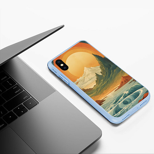 Чехол iPhone XS Max матовый В теплых горах на закате / 3D-Голубой – фото 3