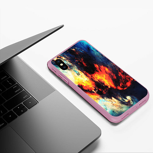 Чехол iPhone XS Max матовый Абстрактный космос текстура / 3D-Розовый – фото 3