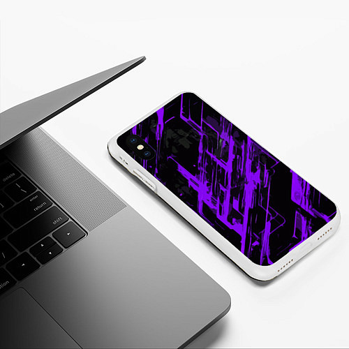 Чехол iPhone XS Max матовый Purple stripes on a black background / 3D-Белый – фото 3