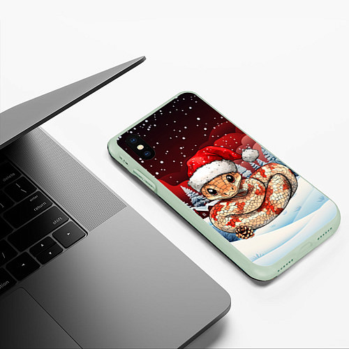 Чехол iPhone XS Max матовый Новогодняя змейка и снегопад / 3D-Салатовый – фото 3