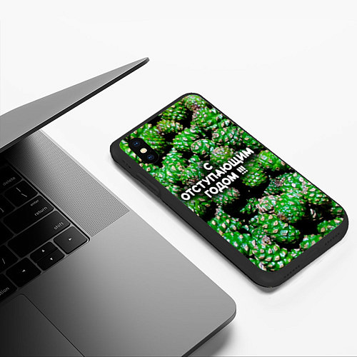 Чехол iPhone XS Max матовый Гора зеленых шишек: с отступающим годом / 3D-Черный – фото 3