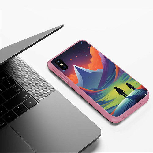 Чехол iPhone XS Max матовый Фантастический красочный пейзаж / 3D-Малиновый – фото 3