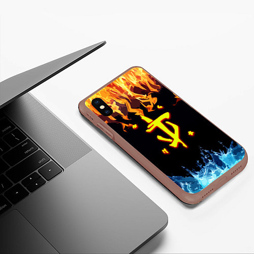 Чехол iPhone XS Max матовый Doom огонь и вода лого / 3D-Коричневый – фото 3