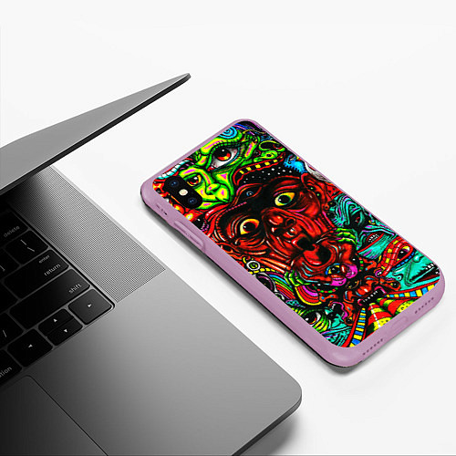 Чехол iPhone XS Max матовый Мексиканский стиль психоделика / 3D-Сиреневый – фото 3